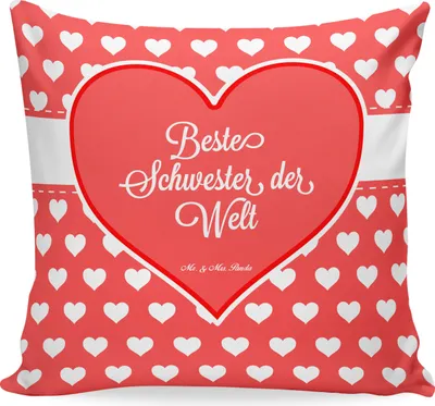 Produktbild von Mr. & Mrs. Panda Dekokissen Schwester - Geschenk, kissen bedruckt, Sofa, 40x40, kuschelkissen, Tochter, Schwesterherz, Sofakissen, Familie
