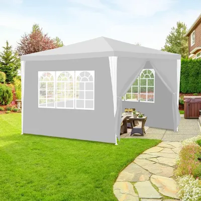 Produktbild von Clanmacy 3x3m Garten Pavillon mit Seitenteilen tragbares wasserdichtes Zelt mit Eisenrohr, weiß