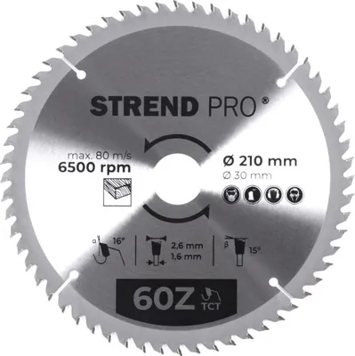 Immagine prodotto di Disco Strend Pro TCT 210x2.6x30/20 mm 60T, per legno, per sega, con inserti in metallo duro