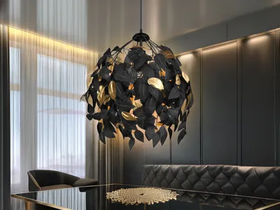 Produktbild von Ausgefallene LED Pendelleuchte Lampenschirm Ø38cm Blätter Design Schwarz Gold