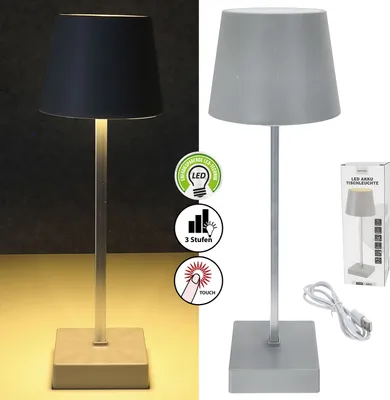 Produktbild von LED Tischleuchte hellgrau 17 LEDs 8,5x32cm USB Ladefunktion Touchfunktion 3 Helligkeitsstufen 35 Lumen Tischbeleuchtung