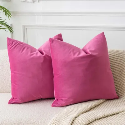 Zdjęcie produktu dla Zestaw 2 poszewek na poduszki z aksamitu, 45x45 cm, kolor różowy, z ukrytym zamkiem błyskawicznym