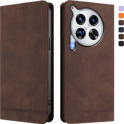 Image de Etui pour Tecno Camon 30 Premier, étui rétro en cuirPolyuréthaneavec support et fentes pour cartes de crédit Marron