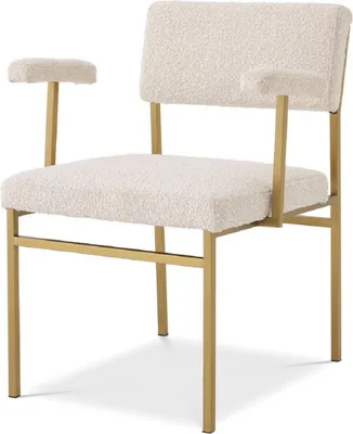 Produktbild von Casa Padrino Luxus Esszimmerstuhl Creme / Messingfarben 64 x 67 x H. 84 cm - Edler Küchenstuhl mit Armlehnen - Luxus Esszimmer Möbel