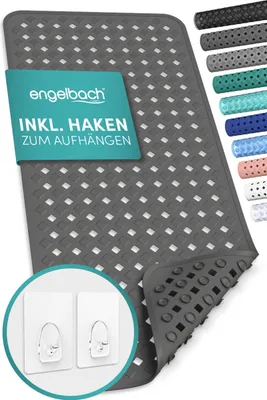 Zdjęcie produktu dla Engelbach mata łazienkowa 88x40cm antypoślizgowa z wieszakiem - antypoślizgowa mata łazienkowa - 100% wolna od BPA - można prać w pralce - antracytowa