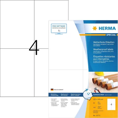 Produktbild von HERMA 10773, Weiß, Selbstklebendes Druckeretikett, Gestanztes Etikett, Papier, Laser, Permanent