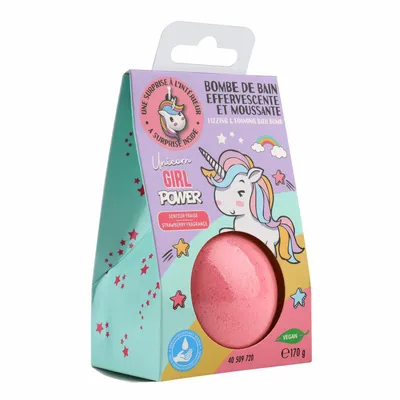 Produktbild von 1x Home-Flair Einhorn Badebombe - große Badekugel - Rosa 170g Schaum-Effekt - VEGAN - mit Überraschungsanhänger