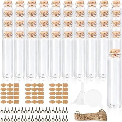Produktbild von Famanu Mini-Glasflaschen 40 Stück mit Korken - 20 ml Reagenzgläser mit Trichter und Etiketten