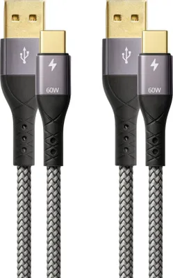 Produktbild von ProfiPatch USB A auf USB C Kabel 60W QC 3A Set 2x1m grau Goldkontakt Textil USB Datenkabel, Schnellladekabel für Notebooks, Laptops und Handys