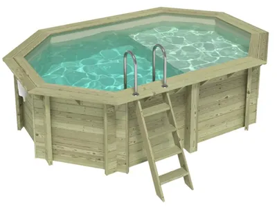 Immagine prodotto di Piscina in legno NEMO 4.3 x 3 – H.1.18 m con spiaggia, sabbia, con supporti fissati al calcestruzzo