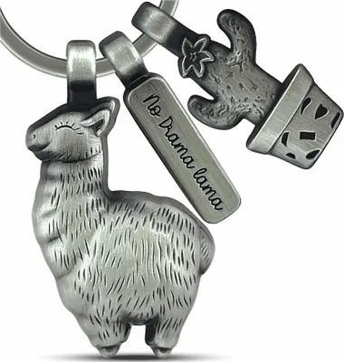 Produktbild von LANOLU Lama Schlüsselanhänger, Alpaka Schlüsselanhänger Tiere Metall Gravur No Drama Lama Glücksanhänger Schlüssel Glücksbringer BFF