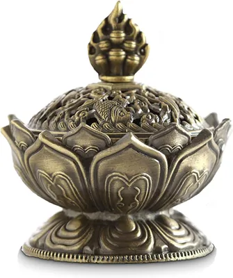 Imagen del producto de Quemador de incienso pequeño, bronce, 8 x 7 cm, diseño de loto, para meditación