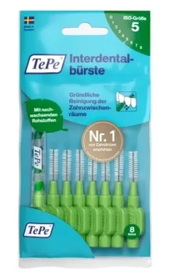 Zdjęcie produktu dla TePe, Szczoteczki międzyzębowe, zielone 0,8 mm, rozmiar 5, 8 sztuk (PRODUKT Z NIEMIEC)