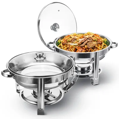 Produktbild von Buffetwärmer - Chafing Dish Set - 4 L Edelstahl - Wasserbehälter mit Deckel - Brennstoffhalter für Speisenwärmer - 2er Pack
