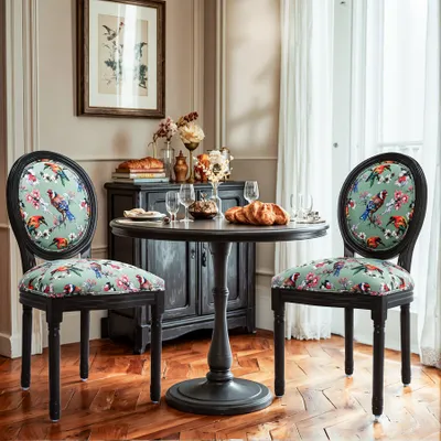 Image de Ensemble de chaises de salle à manger – Style vintage français – Assise ergonomique – Revêtement en lin respirant