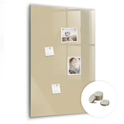 Obrázek produktu pro Magnetická Tabule na Zeď Skleněná - Memo Board Kleněnou Přední Stranou - 5 magnetů v balení - 60x90 cm - Béžová barva
