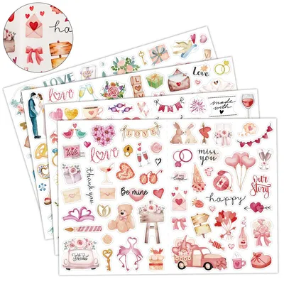 Produktbild von Sticker, Hochzeitsaufkleber für Scrapbooking, 4 Bögen, 220 Stück, Aquarell-Hochzeits-Scrapbook-Aufkleber für Planer, romantische Scrapbooking-Elemente