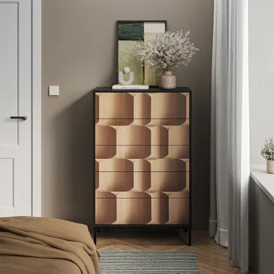 Produktbild von Vicco Kommode Eliza, 76 x 120 cm mit 5 Schubladen, Schwarz/Eiche