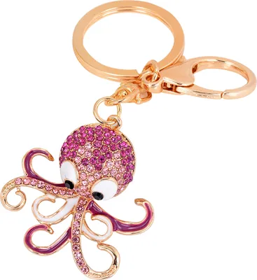 Produktbild von Schöner Schlüsselanhänger mit Cartoon-Oktopus-Anhänger, Schlüsselanhänger, Ring, Tasche, Geldbörse, Geldbörse, Dekor-Rosenrot