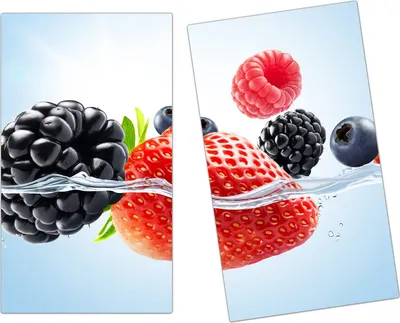 Produktbild von Spritzschutz Herdabdeckplatte Schneidebrett aus Glas Beeren im Wasser 2-Teilig (60x52cm)