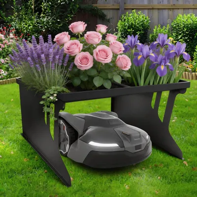 Produktbild von Profi Mähroboter-Garage mit Pflanzkasten 80x66x48cm Regenhaube Abdeckung Mower Sonnenschutz, Wetterbeständiges Dach, Metall-Unterstand für Rasenmäher