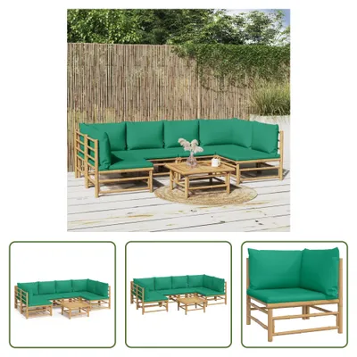 Produktbild von The Living Store 7-tlg. Garten-Lounge-Set mit Grünen Kissen Bambus