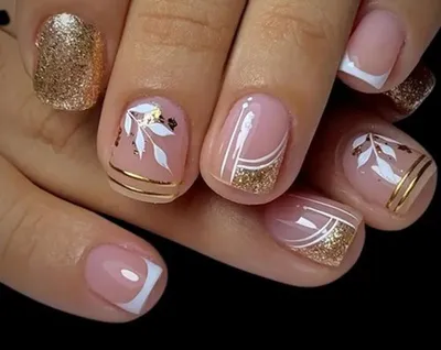 Produktbild von GKA Künstliche Fingernägel kurz 24p G4 zum Aufkleben press on Nails Klebepads mit Kleber Nagelfeile Nägel Kunstnägel Express Blüten mit Gold Glitter