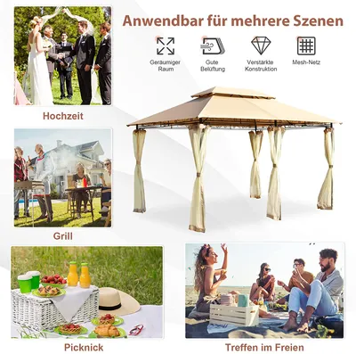 Produktbild von Costway Pavillon, Metall, Braun, Luxus, mit 4 Seitenwänden, Dachplane, gute Luftzirkulation, 3.9x2.9x2.7m (LxBxH), für Picknick, Grillen, Hochzeiten, 27.5 kg