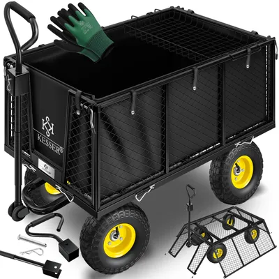 Immagine prodotto di Carrello da giardino KESSER® con portata di 550 kg, carrello da trasporto, carrello da giardino con telone rimovibile, carrello porta-attrezzi, carrello a mano, versatile, guanti inclusi