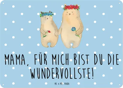 Produktbild von Mr. & Mrs. Panda tafel Bären mit Blumenkranz DIN A3 - Blau Pastell - Geschenk, Mama, wandtafel, Family, Muttertag, Wandbild, Schild, Blechschild, Türschild, Tochter