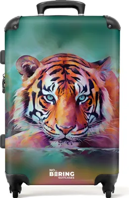 Produktbild von NoBoringSuitcases.com® Großer Koffer - Ölgemälde Kunstwerk eines liegenden Tigers - Kombinationsschloss TSA - Hartschalen Trolley 4 Rollen - 72 liter - Reisekoffer - 66 cmKoffer Mittelgroß 67x43x25 cm, 72L,