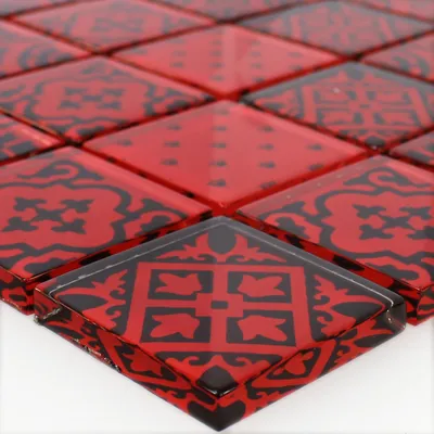 Produktbild von Mosaikfliesen Glas Barock Ornament Rot