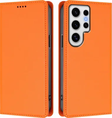 Image de Etui en cuir pour Samsung Galaxy S24 Ultra, étui magnétique en cuirPolyuréthaneavec support Orange