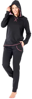 Produktbild von Ladeheid Damen Schlafanzug Zweiteiler Langarm Tierkostüm bunt Tiermotiv Verkleidung mit Kapuze LA40-238 (Schwarz Pavian, L)