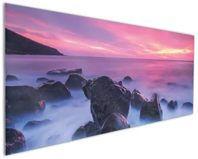 Produktbild von Wallario Küchenrückwand aus Glas, Größe: 125 x 50 cm, Motiv: Felsen im Meer bei Sonnenuntergang | Spritzschutz | abwischbar | pflegeleicht | in