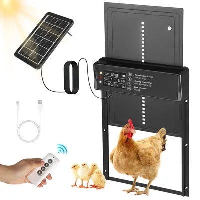 Automatische Hühnerklappe mit Solarpanel, schwarz, 32x24,4 cm