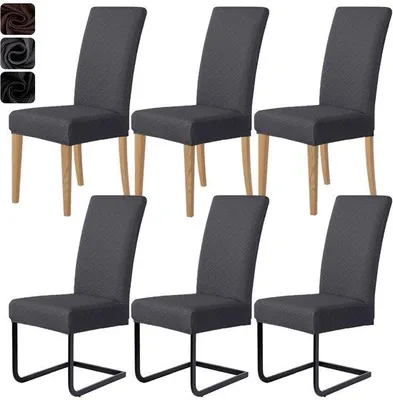 Produktbild von Ibenzoa® 6er-Set Stretch-Stuhlhussen für Esszimmerstühle – dunkelgrau, 96% Polyester/4% Elasthan, Rückenhöhe 48–58 cm, Sitzbreite 35–45 cm