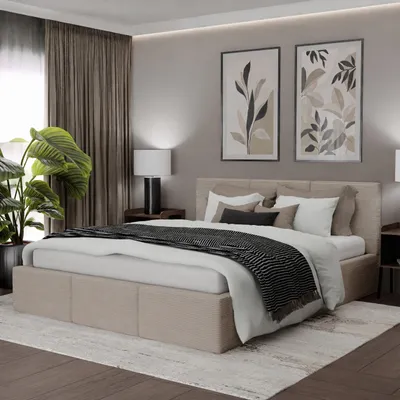 Produktbild von Muralo POLSTERBETT für Schlafzimmer Polsterbett mit Bettkasten und Gasdruckfeder Bett mit Polsterkopfteil Doppelbett 180x200 Beige CORD Stoff