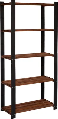 Produktbild von STOLMAK Schwarz/Braun Holzregal Bücherregal 80x170x38 (BxHxT) Wandregal Natur Kiefernholz Massivholzregal Dekoregal 5 Ablagen Kieferregal