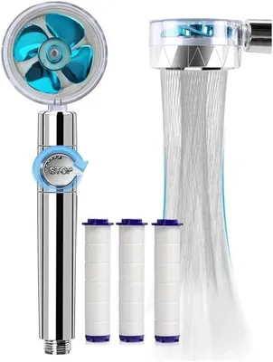 Produktbild von Duschkopf Handbrause, 360° drehbarer Hochdruck-Duschkopf, WassersparenderDruckerhöhender Duschkopf, 2 Strahlarten mit Filter 3 PP-Baumwolle (Blau)