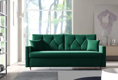 Produktbild von Schlafsofa ZONI 217x85 cm mit Schlaffunktion und Bettkasten, komfortabel skandinavisches Sofa, Farbe: Flaschengrün