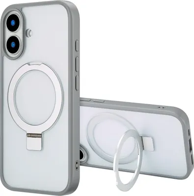 Image de Accezz Ring Stand Backcover avec MagSafe pour l'Apple iPhone 16 - Gris