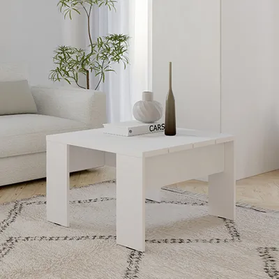 Image de Magre - Table basse, 67x67x43h cm Blanc Mat, Forme Carrée