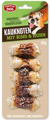 Produktbild von 12x PERFECTO Dog Kauknoten 65g Rinderhaut Hühnerfleisch