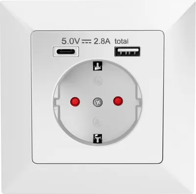 Produktbild von hb-digital USB Steckdose Unterputz Schutzkontakt 1x USB-C 1x USB-A weiss