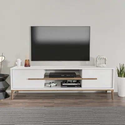 Image de Skye Decor, Eslem - Blanc, Noyer, Meuble TV, Blanc, PANNEAUX DE PARTICULES 100 % MÉLAMINÉS, 120 x 29,6 x 43,6 cm