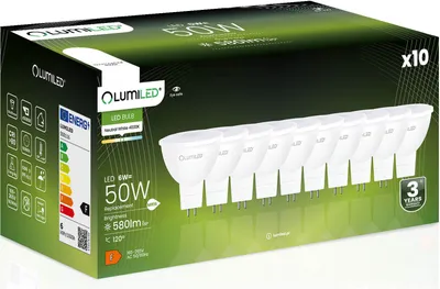 Produktbild von LUMILED GU5.3 LED žiarovky bodové 10 ks sada, MR16 6W (ekvivalent 50W halogénových žiaroviek) 4000K neutrálna biela 230V 580 lumen 120° uhol vyžarovania bodové žiarovky halogénové svetlo