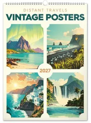 Zdjęcie produktu dla NOTIQUE Kalendarz ścienny "Vintage plakaty – odległe kraje", 2027, 33 x 46 cm
