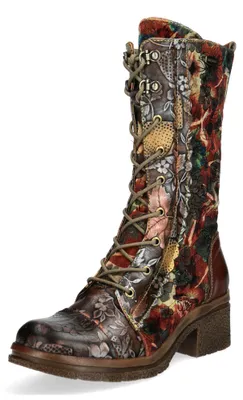 Produktbild von Laura Vita Damen Stiefel florale Muster und Prägungen Profilsohle KALINEO 27, Größe:37 EU, Farbe:Braun