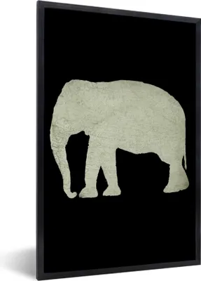 Produktbild von MuchoWow® MuchoWow® Gerahmtes Poster Elefant - Karte - Retro 20x30 cm - Poster mit zchwarzem Bilderrahmen - Drucken - Bilder Poster im Rahmen